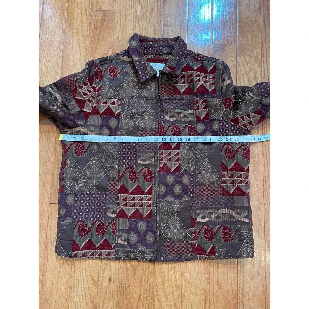 CJ Banks Women's Tapestry Patchwork Zip Up Jacket Size X/14W Boho Western‎